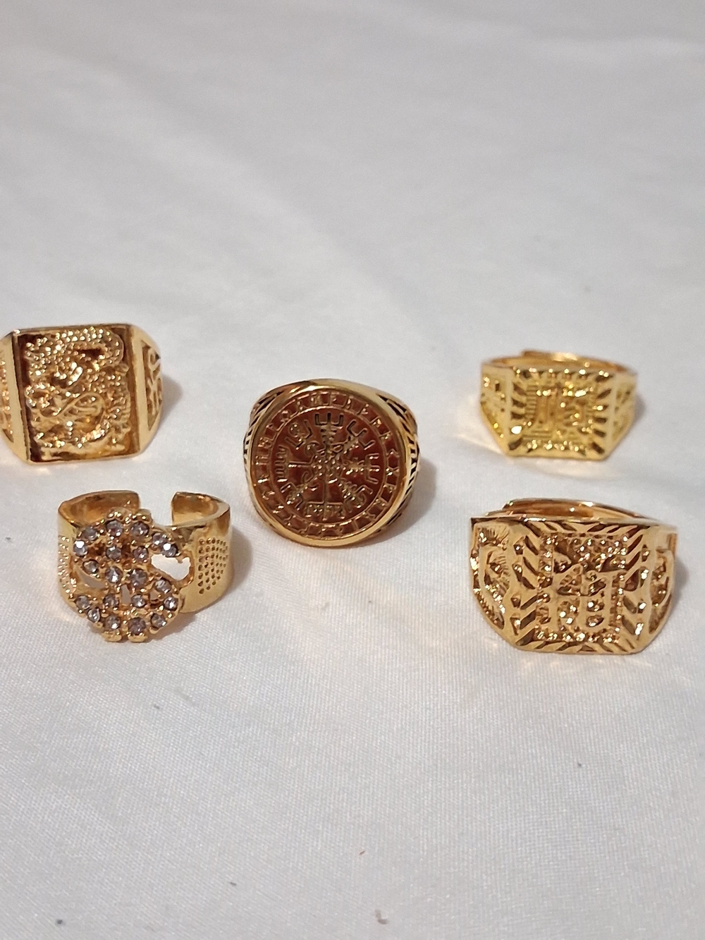 Gold Tone Unisex Rings Bling Dollar Runes Dragon Costume Halloween